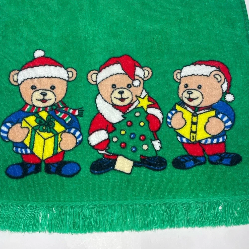 Vintage Christmas Hand Towel Holiday Teddy Bears Kitschy Kitchen Hilasol Cotton